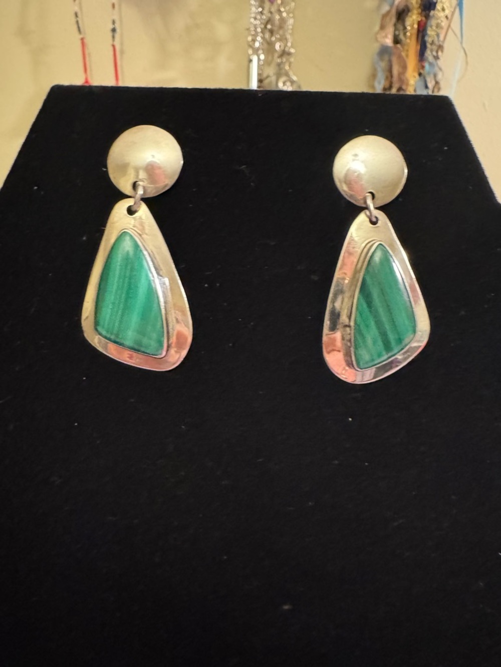 Malachite Sterling Silver Hand Crafted Drop Earrings